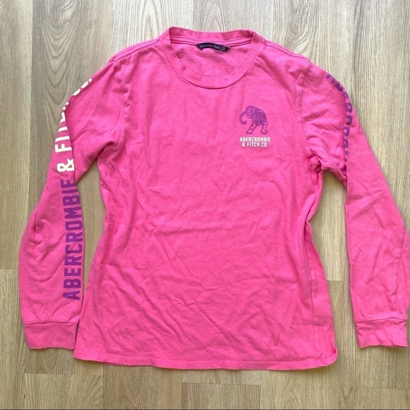 Abercrombie & Fitch Pink Long Sleeve Tiger Graphic Tee | Bright Fall Crewneck - Picture 3 of 6